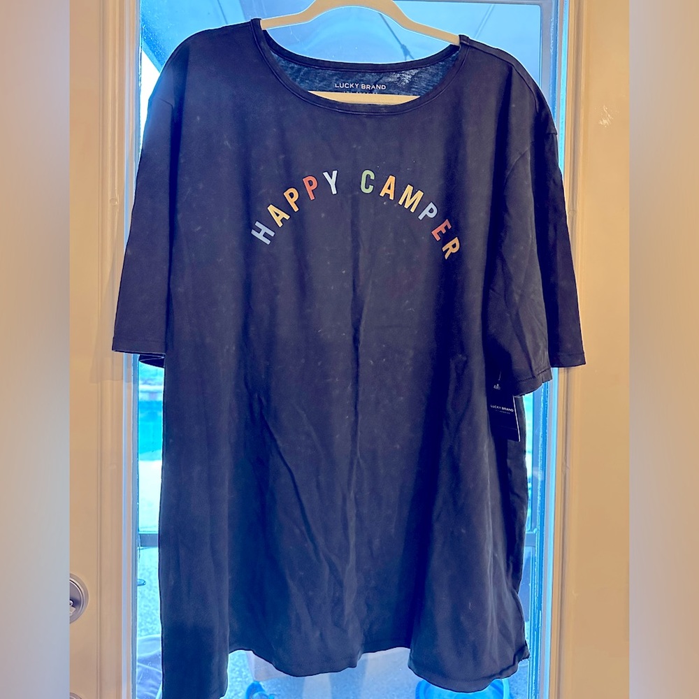 Plus Size/ Loose Fit LUCKY BRAND XL HAPPY CAMPER Black SS, loose fit tshirt NWT